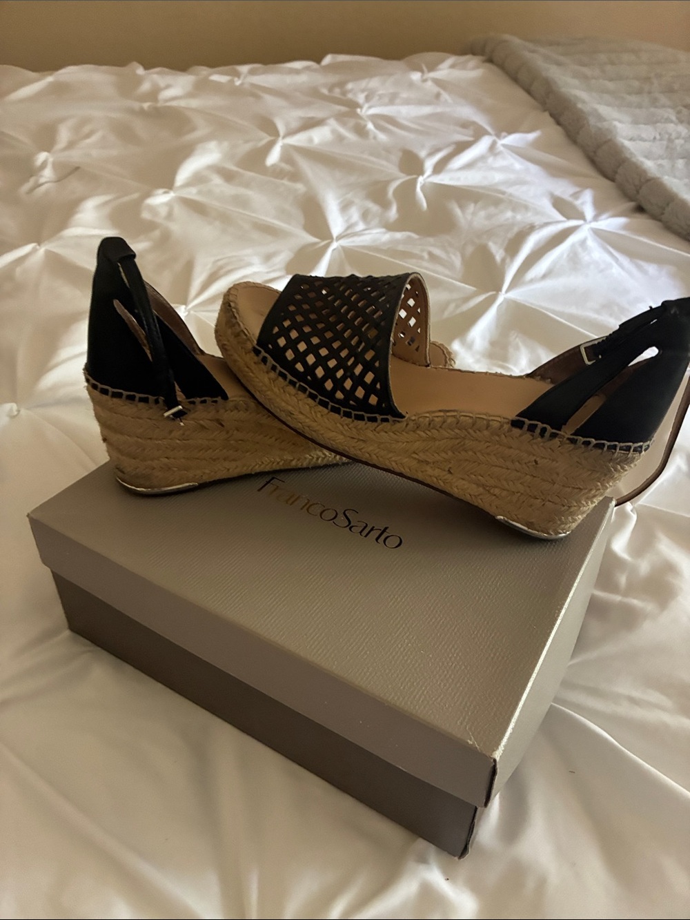 Franco Sarto Black Woven Espadrille Slingback Wedges